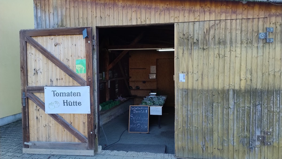 Innenansicht der Tomaten-Hütte mit Sortenschildern